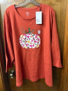 NWT Kim Rogers Women’s Pumpkin Graphic 3/4 Sleeve Top 3x